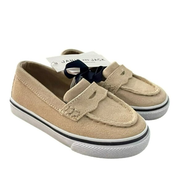 Janie & Jack $64 Tan Leather Suede Toddler Slip-On Loafers Size 6 - Picture 1 of 6